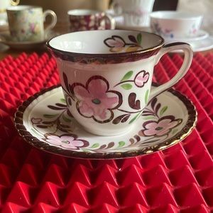 ANTIQUE HAND PAINTED GREY’S POTTERY DEMITASSE TEACUP AND SAUCER